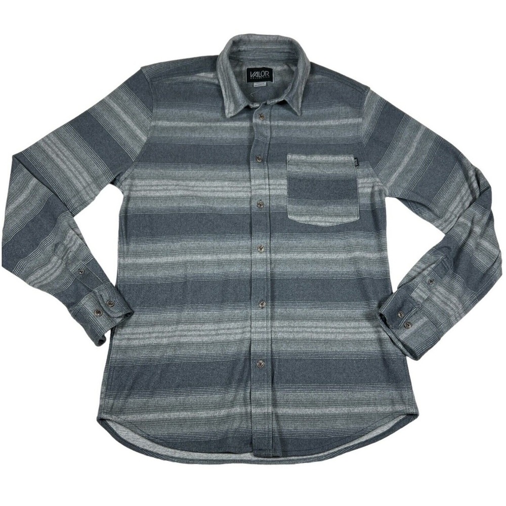 Valor Collective Button Down Shirt Mens Medium Grey Good‎ Striped Flannel Style
